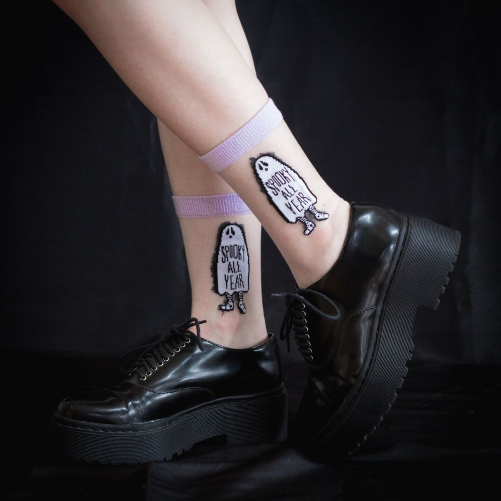Ectogasm - Sheer "Spooky All Year" Ghost Socks - Multicolours